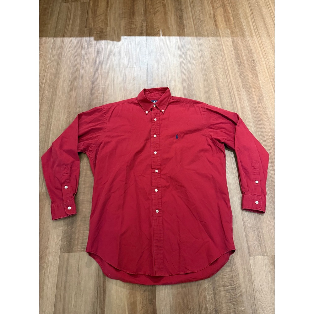 Ralph Lauren Button Down Shirt Mens Medium Red Blake Cotton Long Sleeve Pony